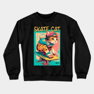 Skate Cat Vintage Tee, Funny Retro Animals on Skateboards Crewneck Sweatshirt